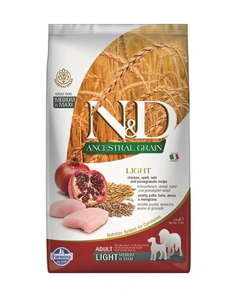 Farmina N&D dog AG adult medium & maxi, light, chicken, spelt, oats & pomegranate 2,5 kg