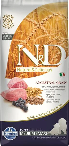 Farmina N&D dog AG puppy medium & maxi, lamb, spelt, oats & blueberry 12 kg
