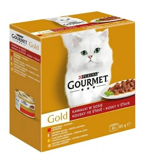 GOURMET Gold 8x85g hov/mor,kač/los,kur/kur,peč všť