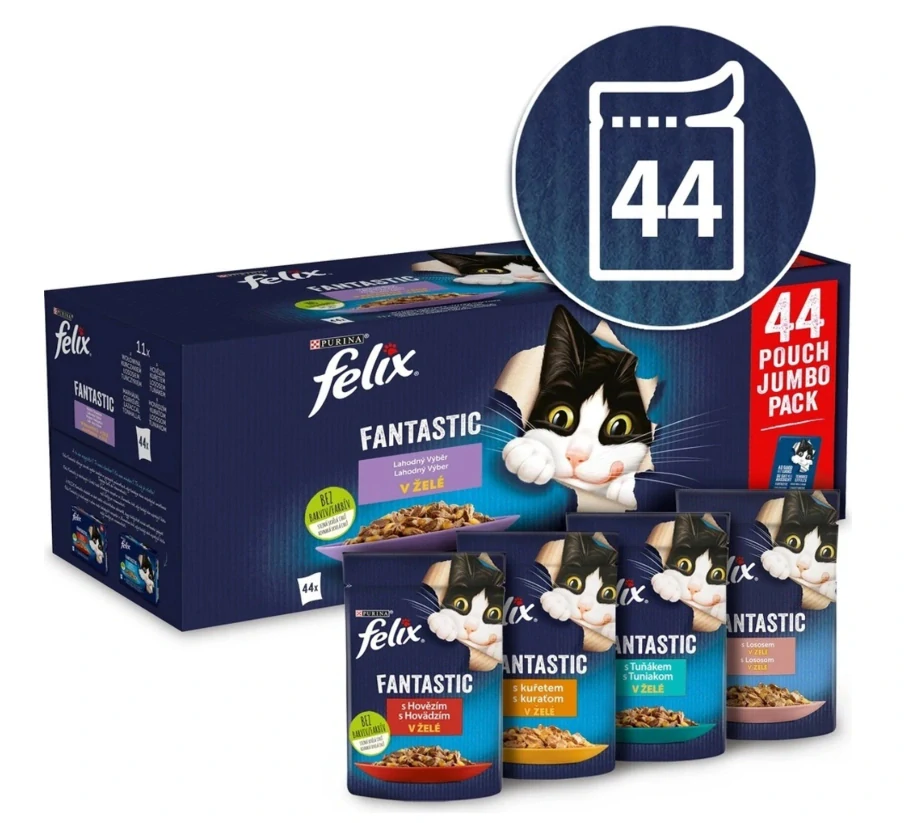 Felix Fantastic hovädzie, kuracie, losos, tuniak v želé 44ks x 85 g