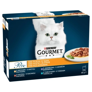 GOURMET PERLE mini filetky v šťave s morkou, tuniakom, kačicou a jahňacím 12 x 85g